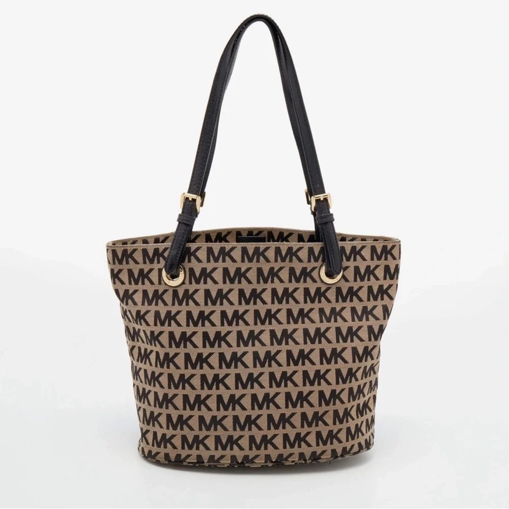 Michael Kors Monogram Tan and Black Jet Set Tote
